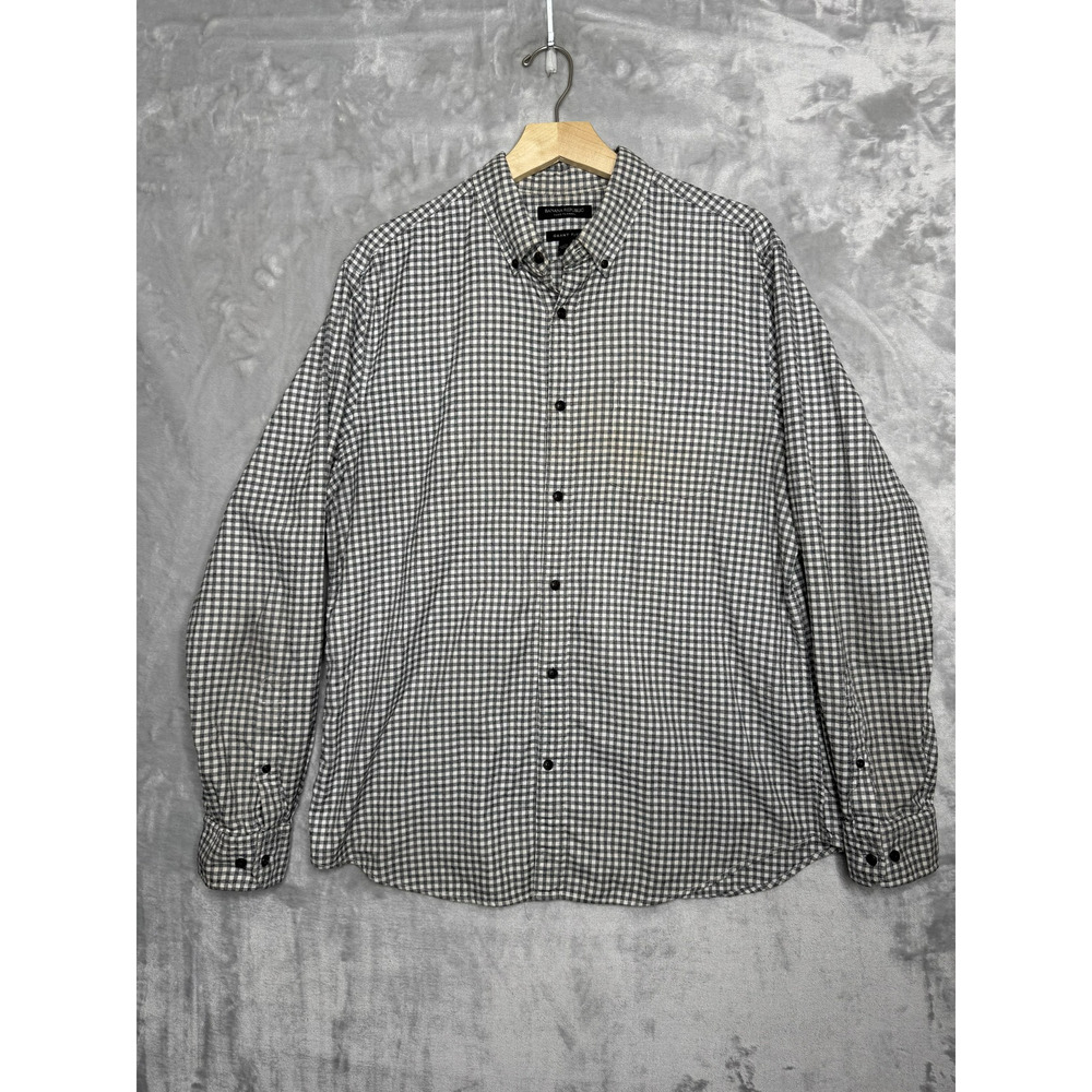 Banana Republic Shirt Mens XL Gray Gingham Luxe Flannel Grant Fit Button Down